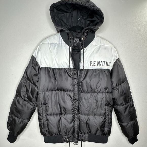 PE Nation Black & White Lead Right Logo Print 004 Zip Lined Puffer Jacket XS - Picture 4 of 14